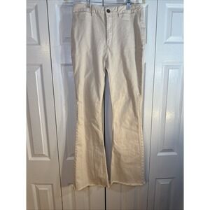 A Loves A‎ Olives High Rise Wide Leg Jeans Women Size 31 Khaki Raw Hem Stretchy